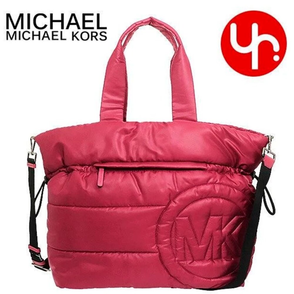 S Michael Kors Rae Berry Red Nylon Extra Large Tote Purse 35F1U5RT3C Bag NWT$368
